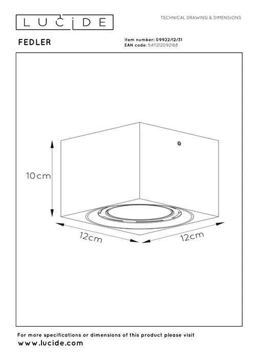 Lucide FEDLER - Foco de techo - LED Dim to warm - GU10 (ES111) - 1x12W 2200K/3000K - Blanco - técnico